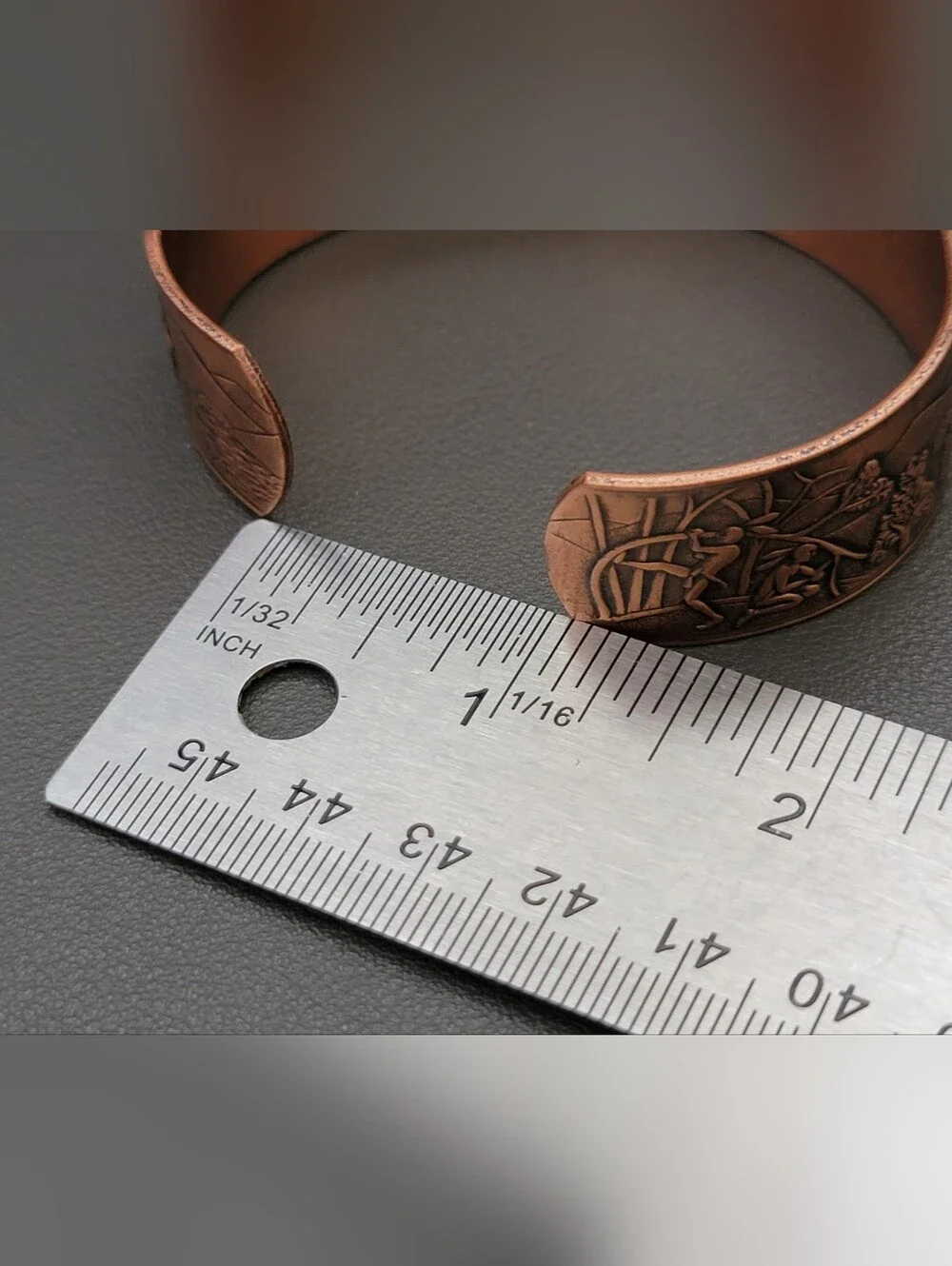 Vintage Solid Copper Mohawk Trail Scenic Cuff Bracelet Native American Mountain